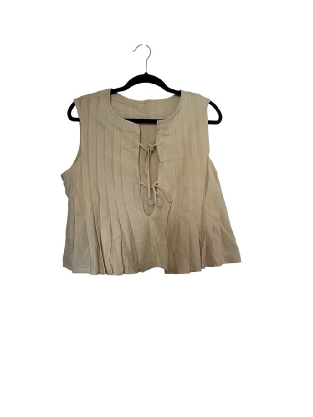 NWT Cream Tie-Front Pleated Cotton/Linen Vest Sleeveless Top